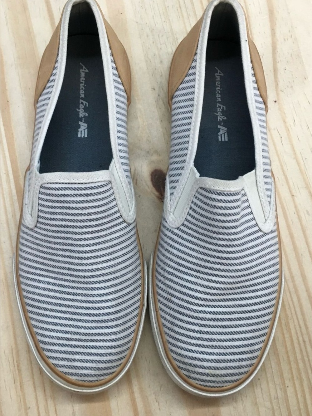 Women’s American Eagle Slip-On Canvas Shoes - Beige Stripe Size 8